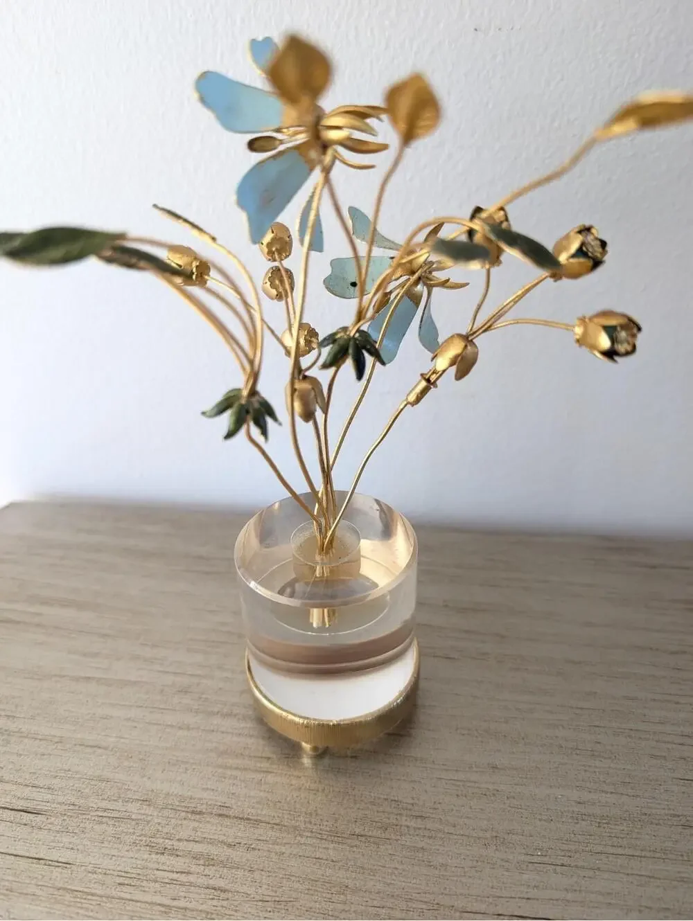 Vintage Jane Hutcheson For Gorham Fleurs Des Siecles Enamel Metal Flower Lucite